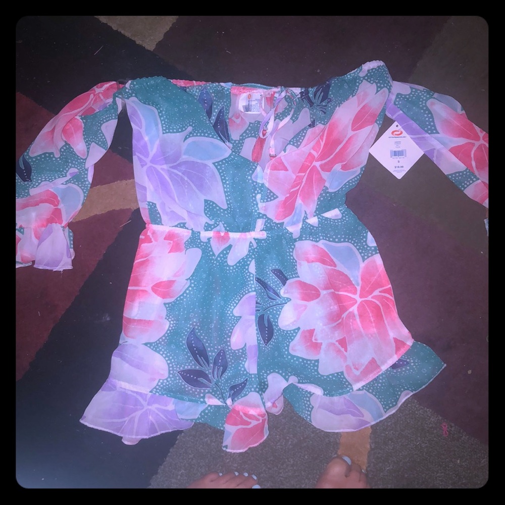 Bathing suit cover up off the shoulder romper!